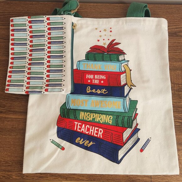 Love Vivid Handbags - Teacher Totebag and Zipper Pouch NWT